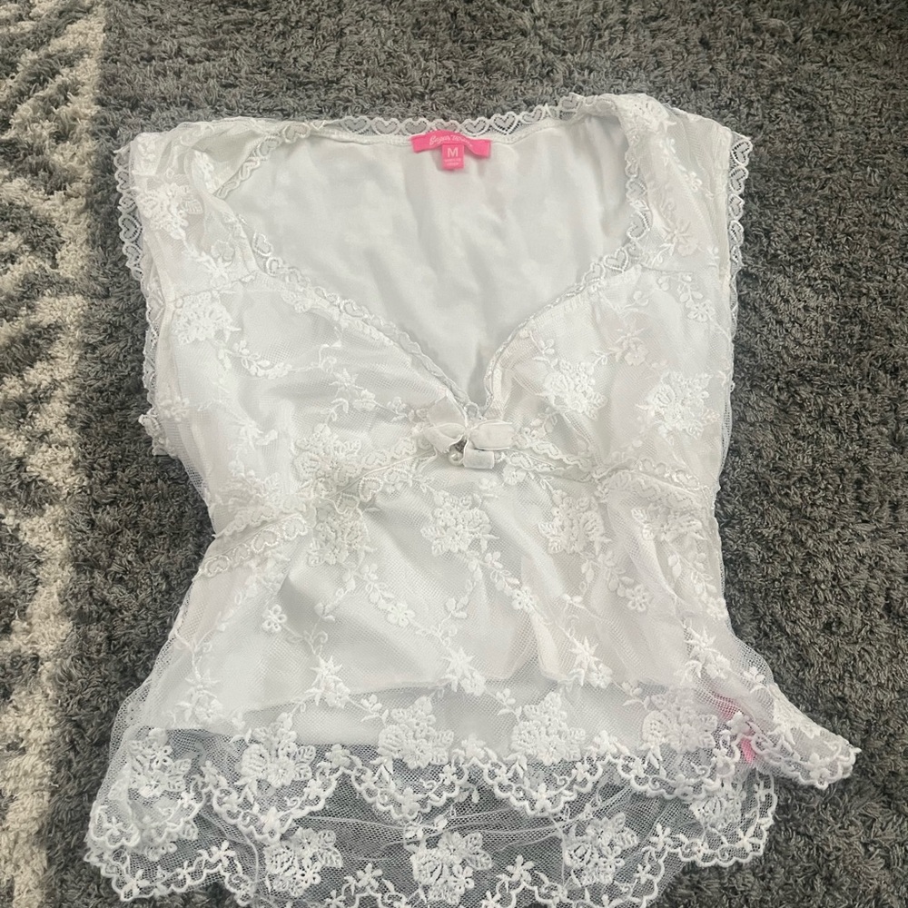 Sugar Thrillz White Lace Trim Top